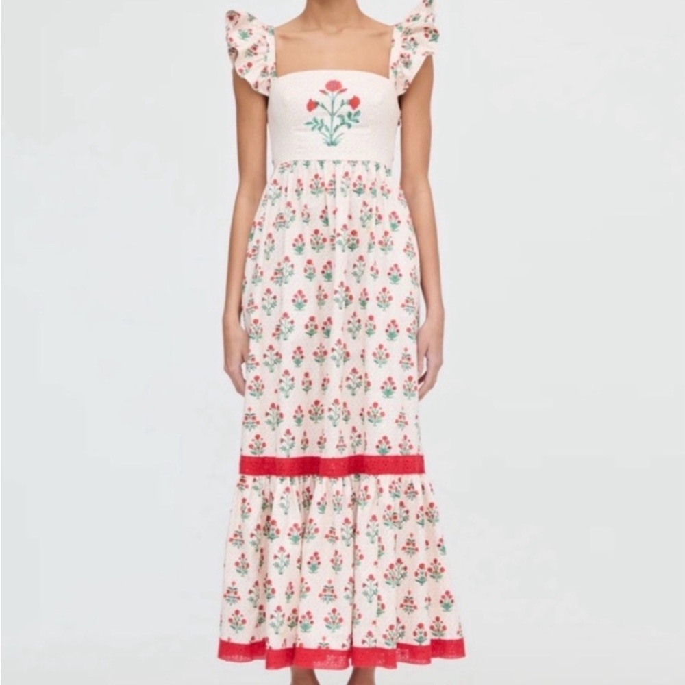 Hill House Pippa Cream Red Floral Maxi Dress with Tigers NWT